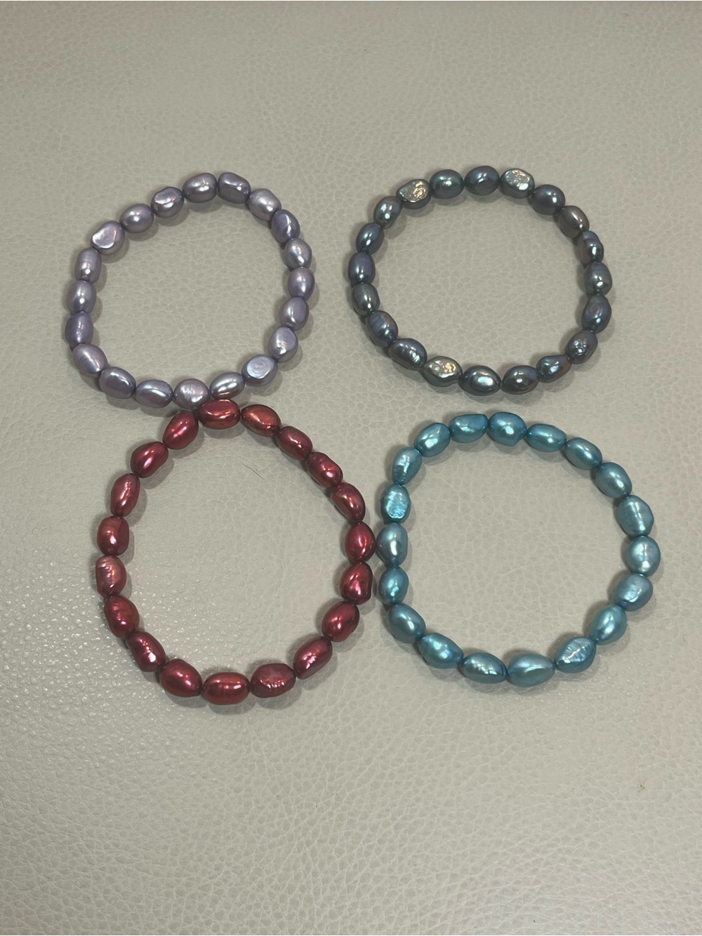 Faux Pearl Bead Stretch Bracelet - Red, Blue, Purple, Gray -